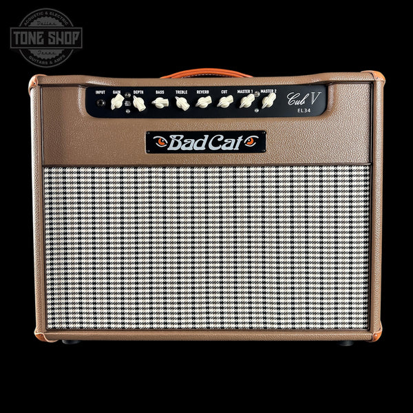 Front of Bad Cat x Powers Electric Cub V 40 Vintage Palomino Handwired EL34 40w 1x12 Tube Combo.