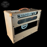 Back angle of Bad Cat x Powers Electric Cub V 40 Vintage Palomino Handwired EL34 40w 1x12 Tube Combo.