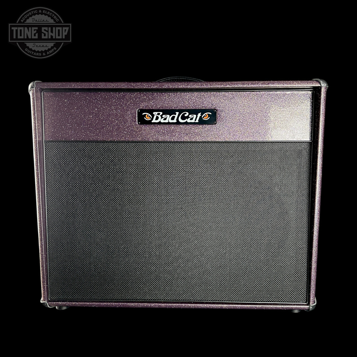 Front of Bad Cat TSG Exclusive Era 212X Purple Sparkle 2x12 Speaker Cabinet.