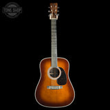 Full front of Martin Custom Shop  28/45 Style Dread Adirondack/Wild Grain East Indian Rosewood Ambertone.