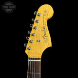 Headstock of Used Fender CIJ JM-62 Jazzmaster Candy Apple Red.