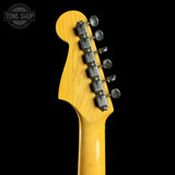 Back of headstock of Used Fender CIJ JM-62 Jazzmaster Candy Apple Red.