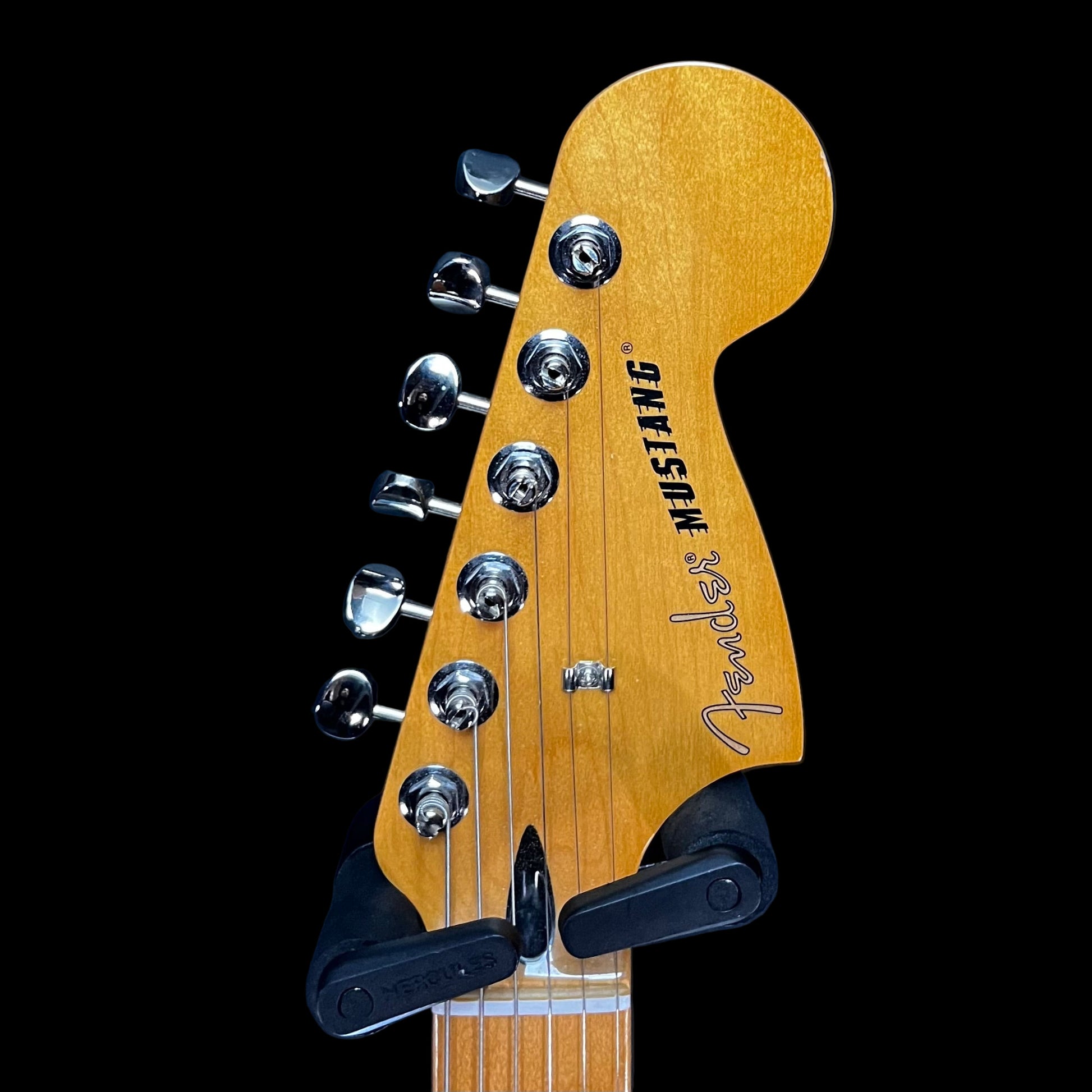 Headstock of Used 2014 Fender Player II Mustang MP Hialeah Yellow TFW2667