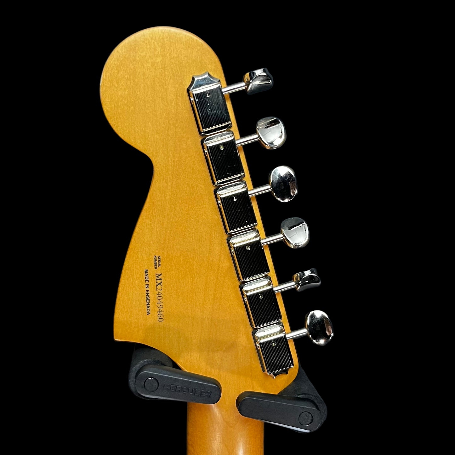 Back of headstock of Used 2014 Fender Player II Mustang MP Hialeah Yellow TFW2667