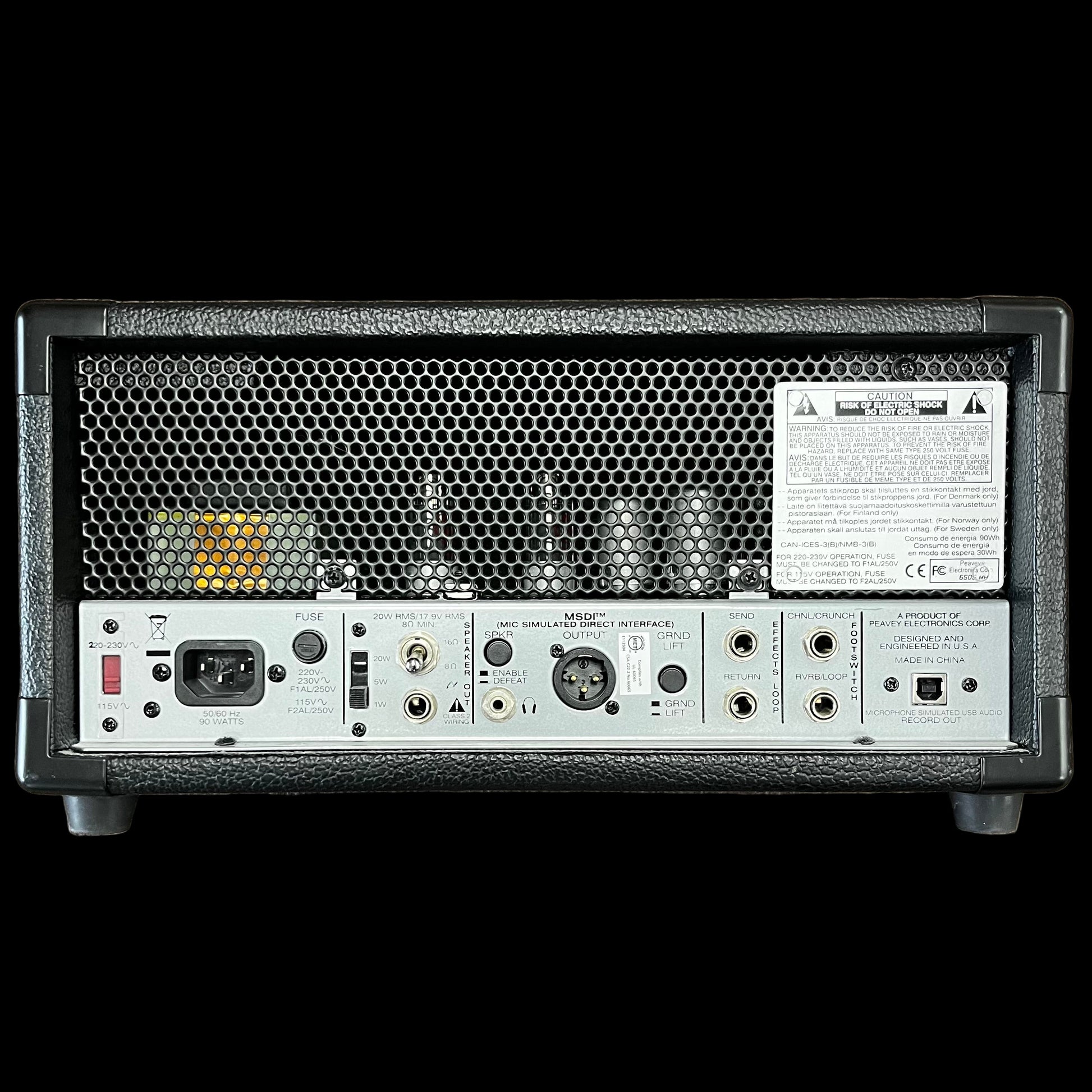 Back of Used Peavey 6505 MH Mini Head 20 Watt 2 Channel Amp TFW2668