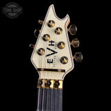 Guitar headstock with EVH logo on a black background