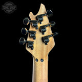 Guitar headstock with EVH tuners on a black background, featuring the Tone Shop logo.