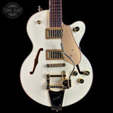 Front of Used 2024 Gretsch Electromatic Chris Rocha Broadcaster JR Center Block Vintage White.