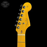 Headstock of Used 2025 Fender American Professional Classic Strat Faded Firemist.