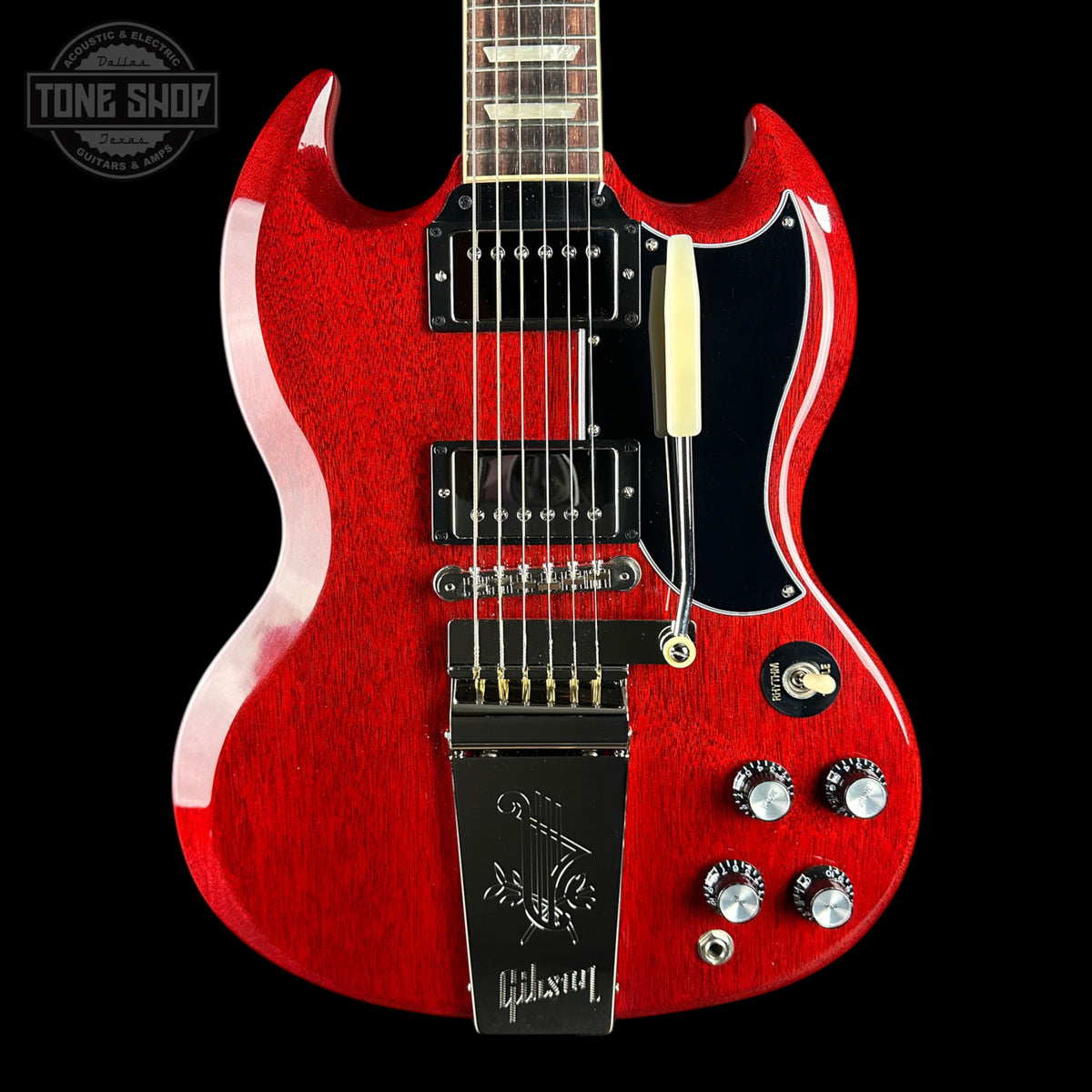 Front of Used 2026 Gibson SG Standard 61 Maestro Vibrola Vintage Cherry.