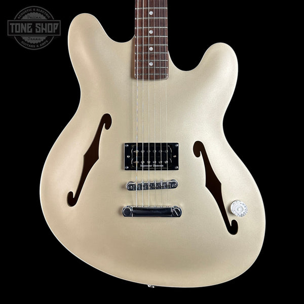 Front of Used 2024 Fender Tom Delonge Starcaster Shoreline Gold.