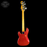 Full back of Used 2013 Fender Custom Shop '64 Precision Bass Relic Red Sparkle over Sunburst.