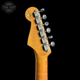 Back of headstock for Used 2021 Fender Custom Shop Double Bound Strat Sherwood Green Metallic.
