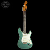 Full front of Used 2021 Fender Custom Shop Double Bound Strat Sherwood Green Metallic.