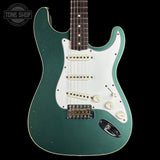 Front of Used 2021 Fender Custom Shop Double Bound Strat Sherwood Green Metallic.