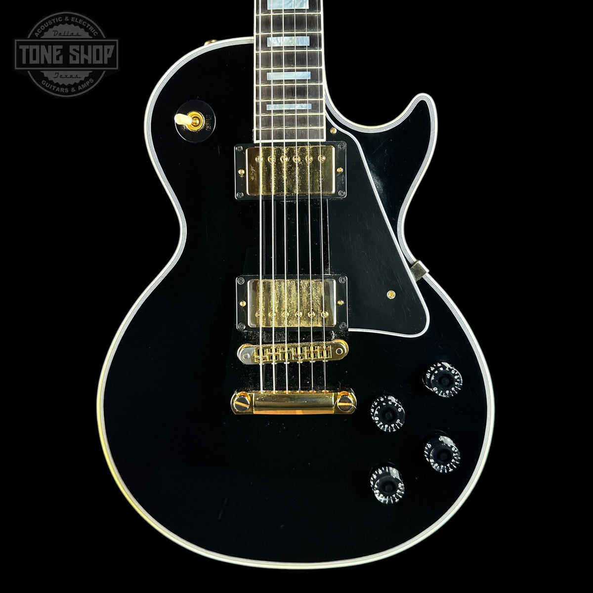 Front of Used Gibson Les Paul Custom Ebony.