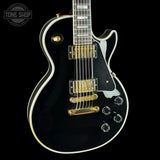 Front angle of Used Gibson Les Paul Custom Ebony.