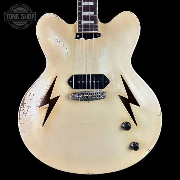 Front of Rock N Roll Relics Lightning Jr Nicotine White Medium Aging.