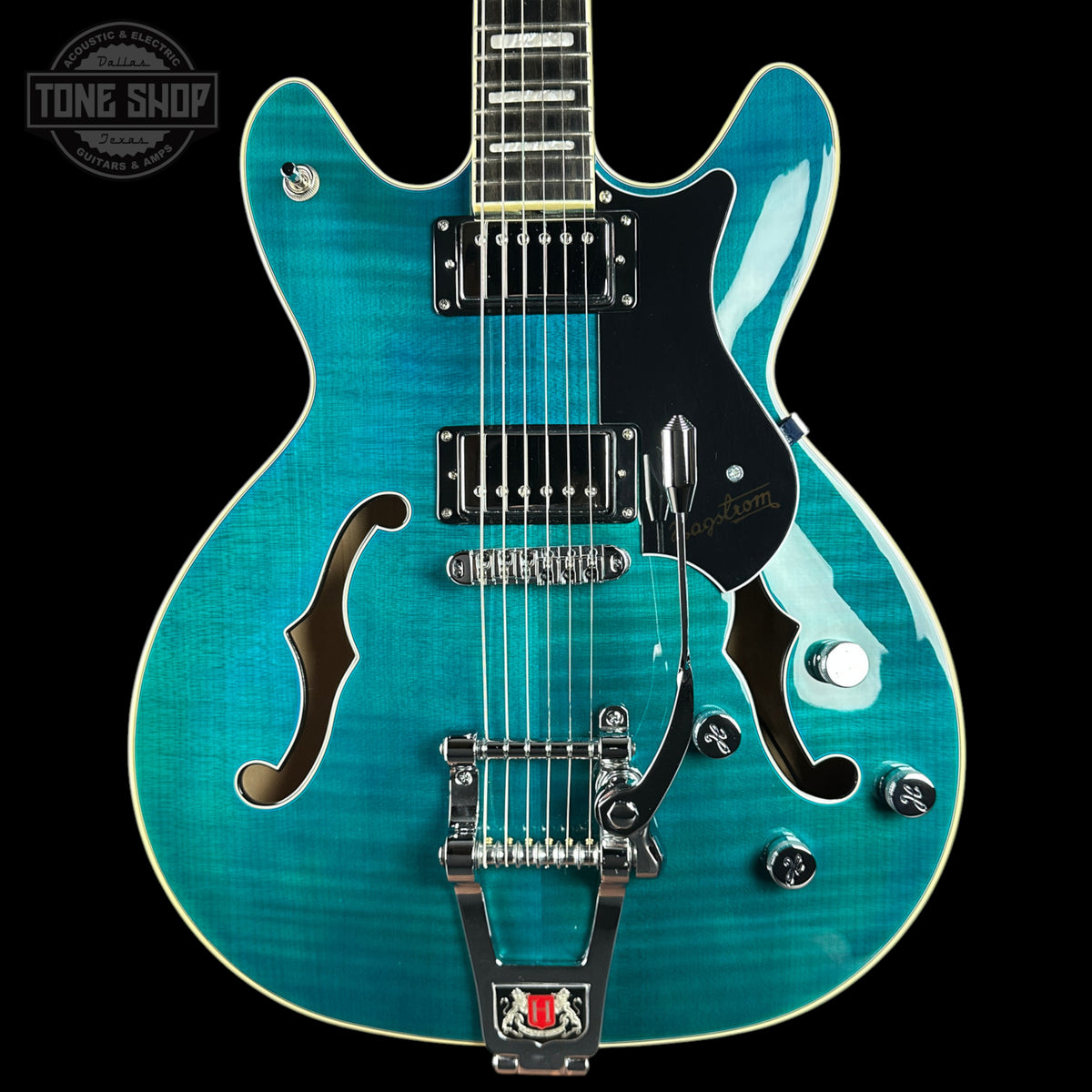 Front of Used Hagstrom Viking Dlx Blue.