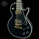 Front angle of Used Gibson Custom Shop Les Paul Custom Ebony.