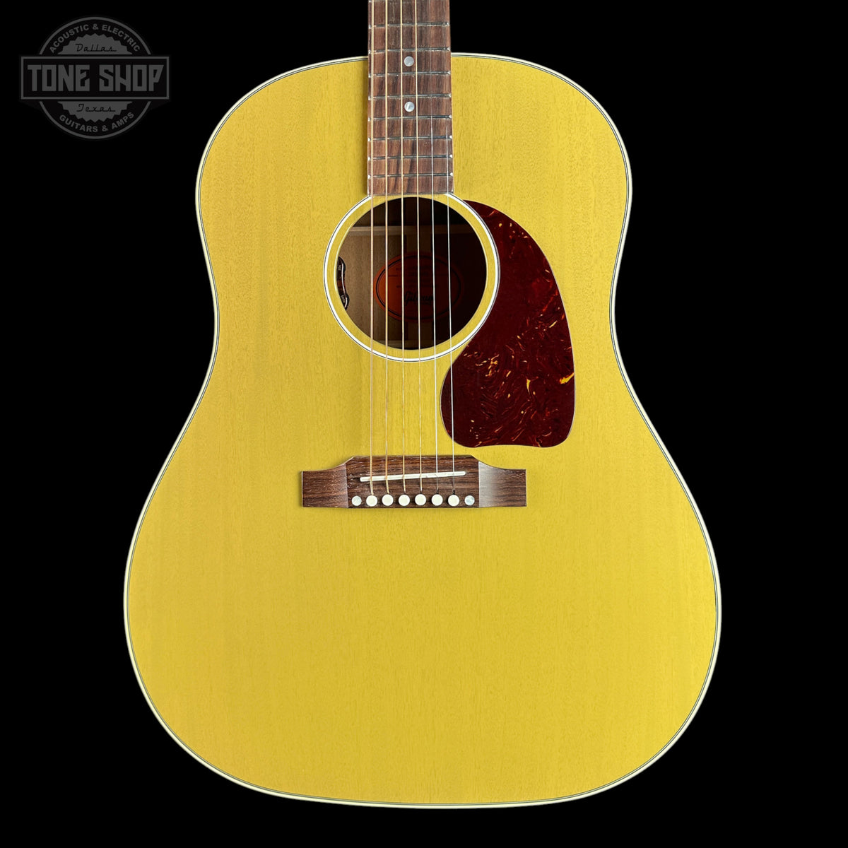 Front of Gibson Custom Made 2 Measure J-45 All Mahogany TV Yellow LR Baggs VTC.