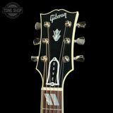 Headstock of Gibson Custom Dove Alpine White LR Baggs VTC.