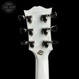 Back of headstock of Gibson Custom Dove Alpine White LR Baggs VTC.