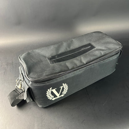 Gray bag with a logo on a gray background