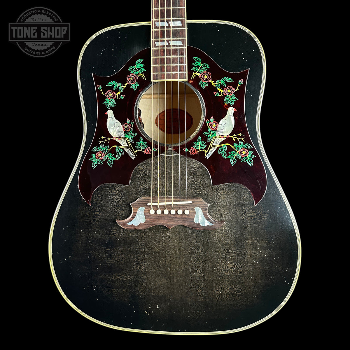 Front of Gibson Custom Made 2 Measure Dove Double Guard Trans Ebony Light Aged.