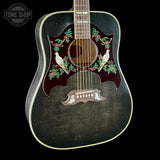 Front angle of Gibson Custom Made 2 Measure Dove Double Guard Trans Ebony Light Aged.