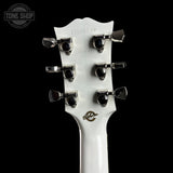 Back of headstock of Gibson Custom Dove Alpine White LR Baggs VTC.
