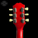 Back of headstock of Used 2021 Epiphone Les Paul Limited 1959 Cherry Burst.