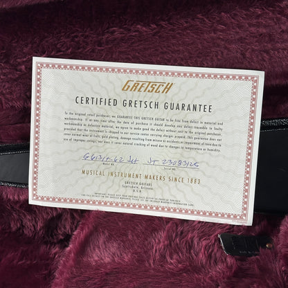 Certificate of authenticity for Gretsch G6131T-62 Vintage Select Duo Jet Firebird Red.