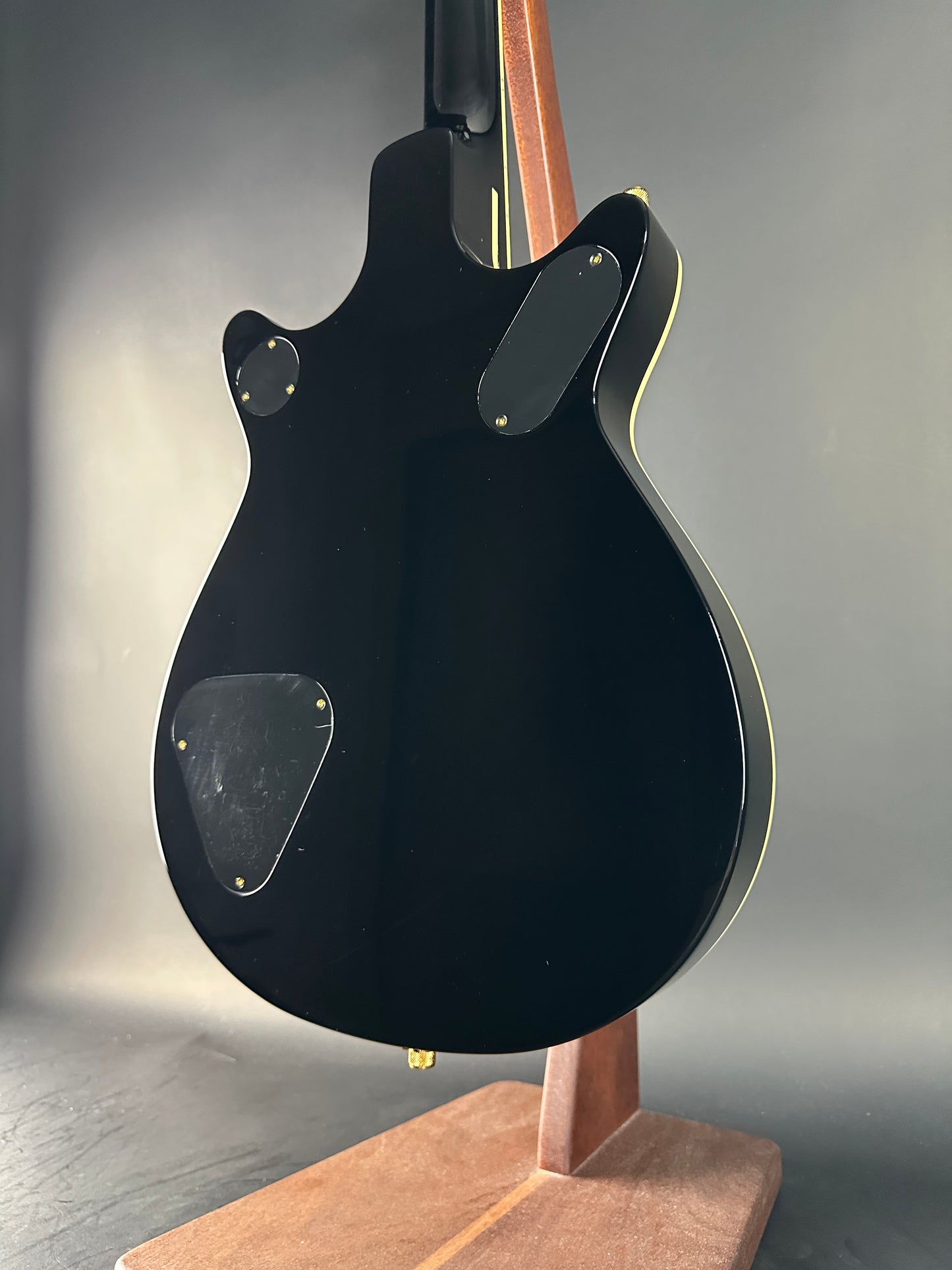 Back angle of Gretsch G6131T-62 Vintage Select Duo Jet Firebird Red.