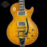 Front of Used 2022 Gibson Custom Shop M2M '59 Les Paul Standard Chambered Murphy Lab Ultra Light Aged Lemon Burst Bigsby.