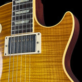 Front detail of Used 2022 Gibson Custom Shop M2M '59 Les Paul Standard Chambered Murphy Lab Ultra Light Aged Lemon Burst Bigsby.