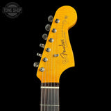 Headstock of Used 2016 Fender Classic 60s Jazzmaster Lacquer Surf Green.