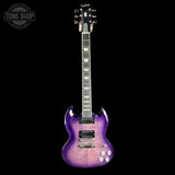 Full front of Used 2023 Epiphone SG Modern Figured Purple Burst.
