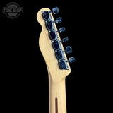 Back of headstock of Used 2023 Fender MIJ Limited International Color Telecaster Maui Blue.