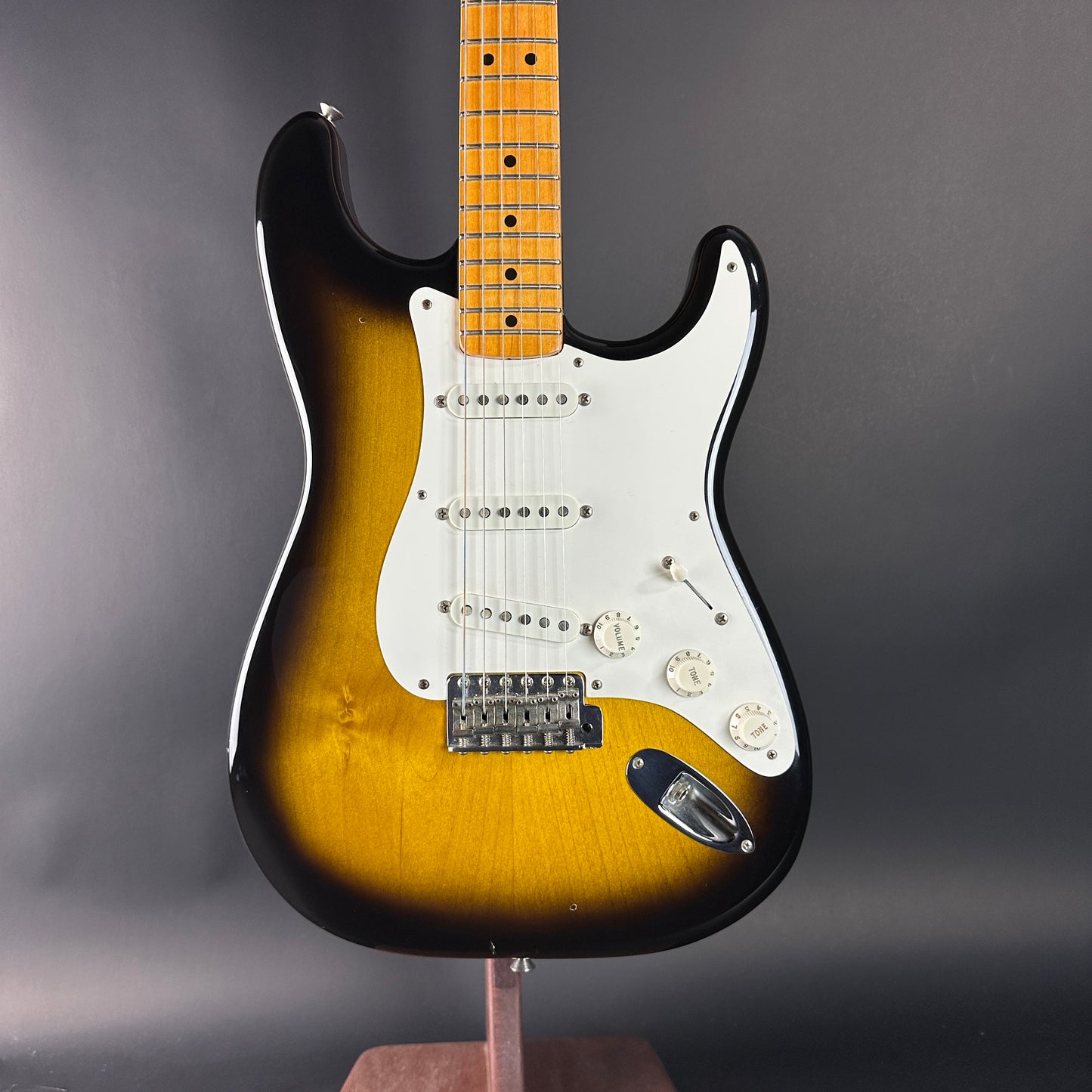 Front of Used 1984 Fender Fullerton 1957 Stratocaster Reissue 2-Color Sunburst.