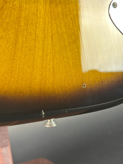 Wear on back of Used 1984 Fender Fullerton 1957 Stratocaster Reissue 2-Color Sunburst.