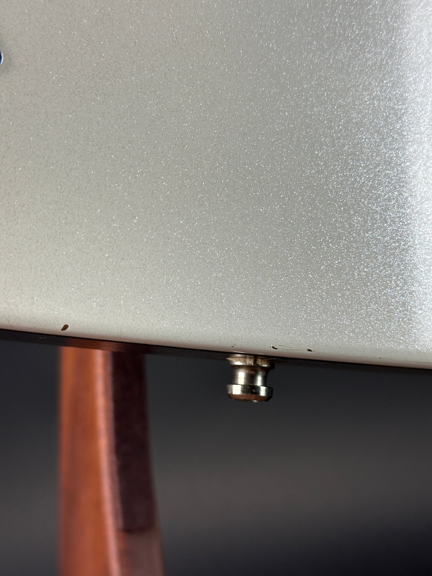 Wear near strap button of Used Danelectro 6/12 Doubleneck White.