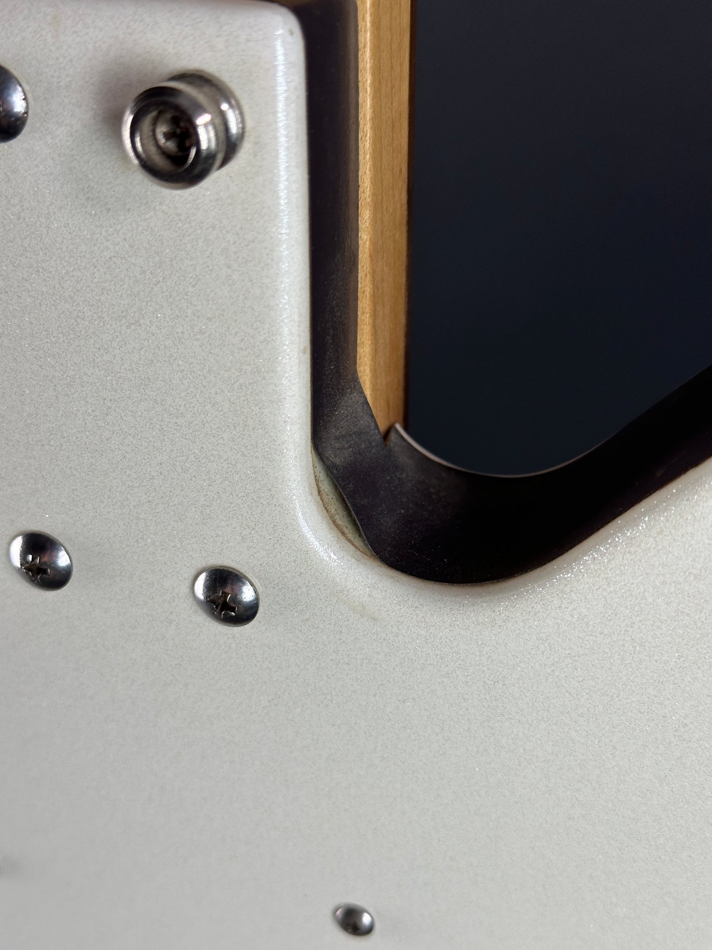 Binding lifting near neck joint of Used Danelectro 6/12 Doubleneck White.