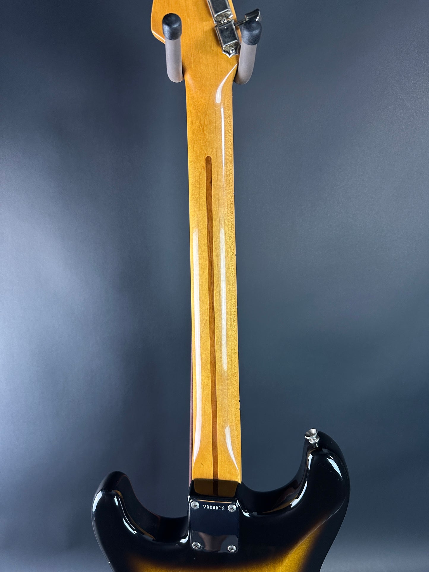 Back of neck of Used 1984 Fender Fullerton 1957 Stratocaster Reissue 2-Color Sunburst.