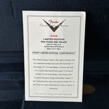 Fender guitar certificate with detailed specifications on a dark background