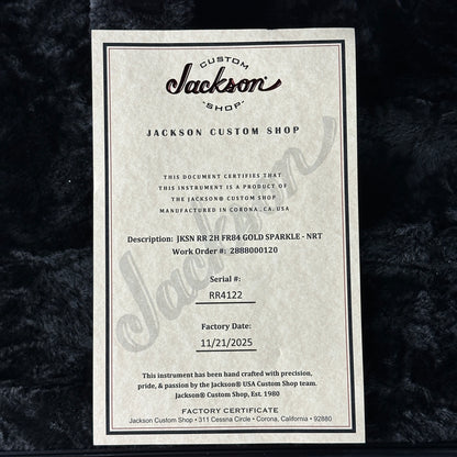 Jackson Custom Shop certificate on a textured black background