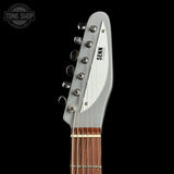 Headstock of Used SENN by Eastwood Baritone Silver.