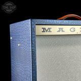 Front detail of Magnatone TSG Exclusive Panoramic Stereo Blue Croc / White 2x10 Tube Combo Amp.