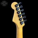 Back of headstock of Used 80s Squier MIJ Contemporary HSS Strat Black.