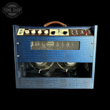 Back of Magnatone TSG Exclusive Panoramic Stereo Blue Croc / White 2x10 Tube Combo Amp.
